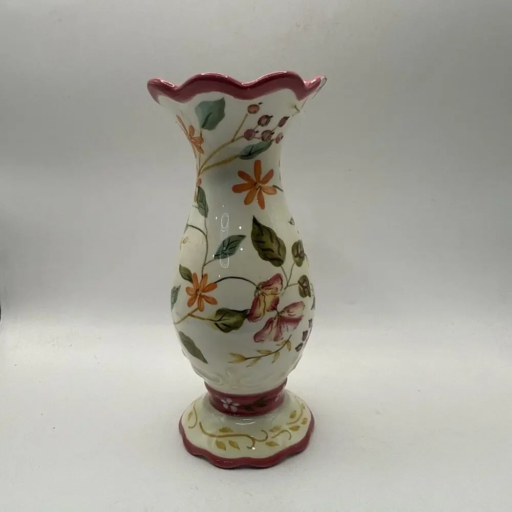 Capriware Hand Painted Floral Collectible White Porcelain Bud Vase *